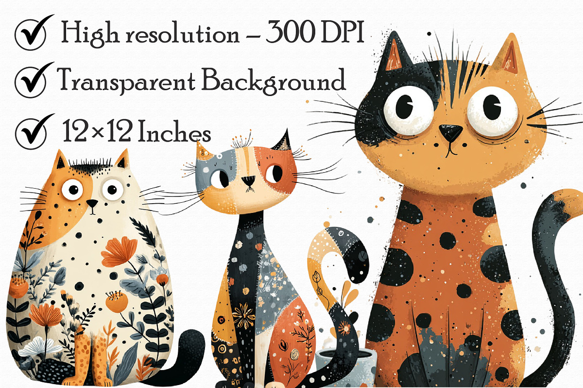 Quirky Cats Clipart PNG, an Illustration by Libby Wishes (Photo 6 of 7)
