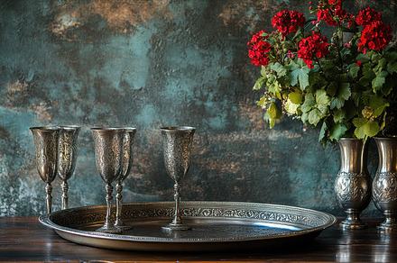 Vintage silver goblets arranged on a, a Background Photo by Pixeness