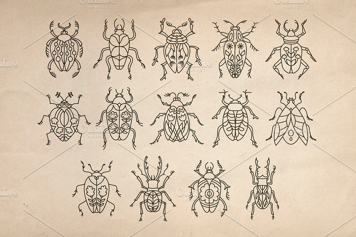 Folk art insects. Beetles collection, a Decorative Illustration by Neliakott ♥ (Photo 7 of 10)