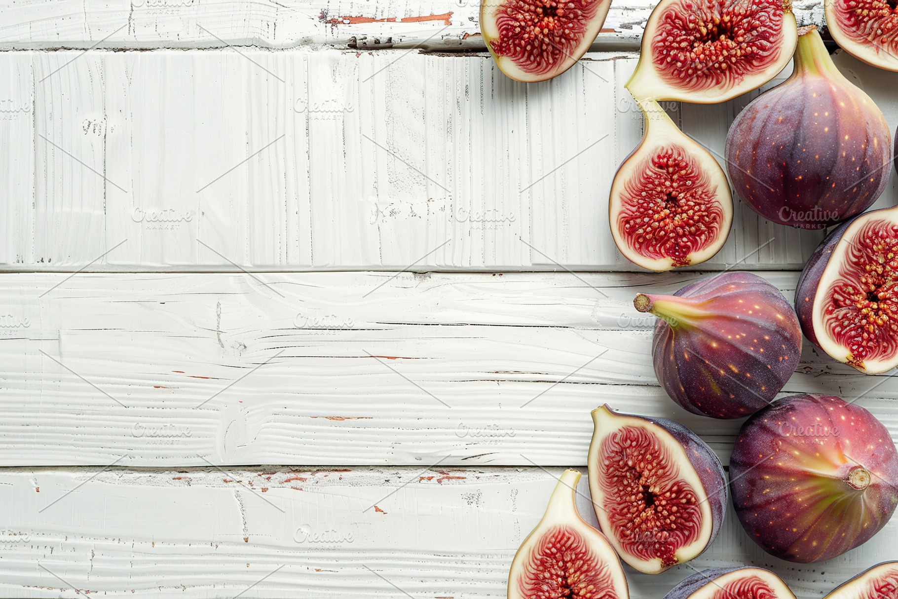 Fresh figs with copyspace on wooden table, a Food & Drink Photo by AlyaAnd