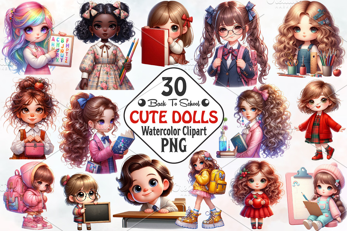 Back To School Cute Doll Sublimation, an Illustration by RobertsArt (Photo 1 of 7)