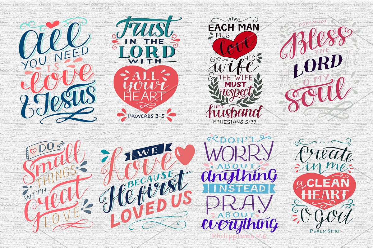 BUNDLE 74 BIBLE QUOTES, an Illustration by Ola-la-la (Photo 2 of 15)