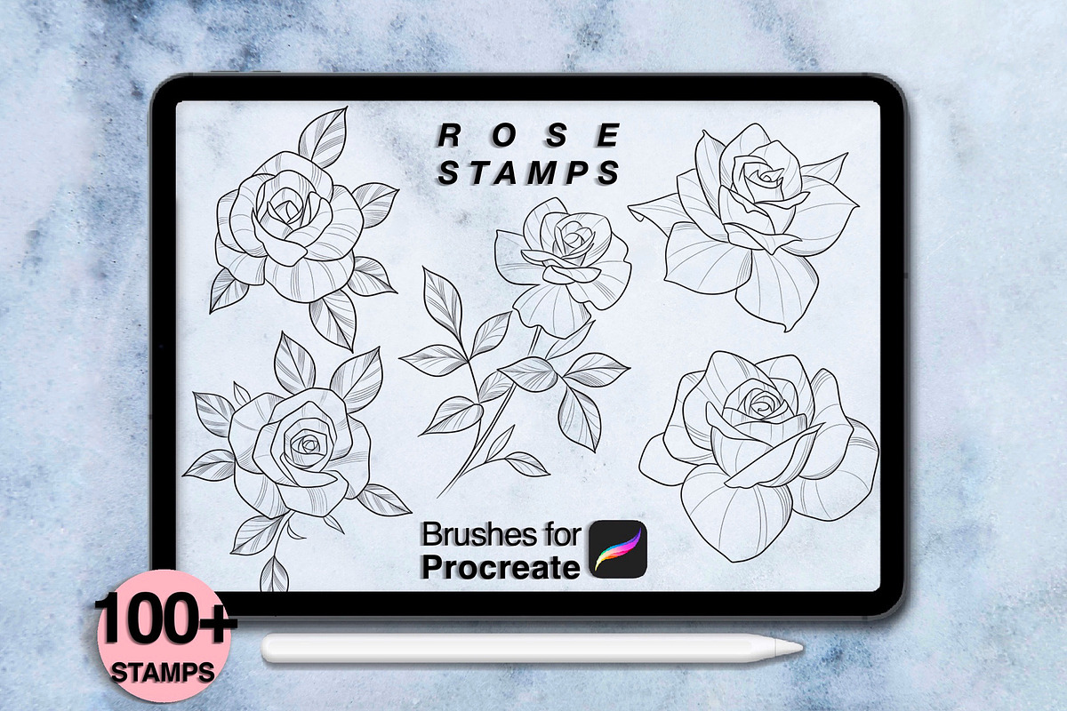 100 procreate rose stamps, a Brush Add-On by Arts For Peace (Photo 4 of 8)