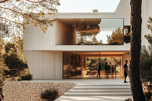 A modern architectural house with a sleek design, featuring large glass windows, an Industrial Photo by Textures & Backgrounds