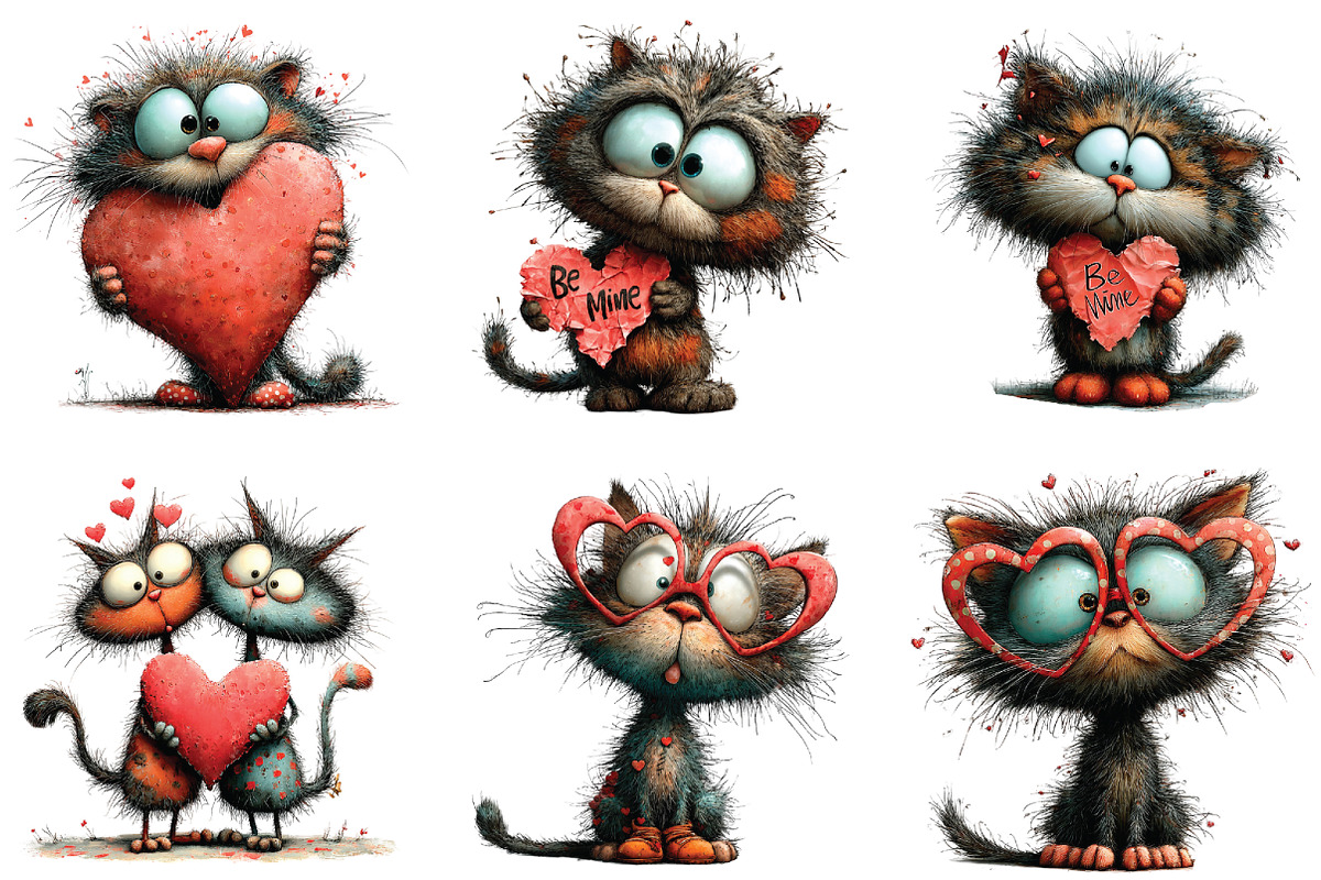 Whimsical Quirky Valentine Cat PNG, an Illustration by CraftArtStudio (Photo 6 of 6)
