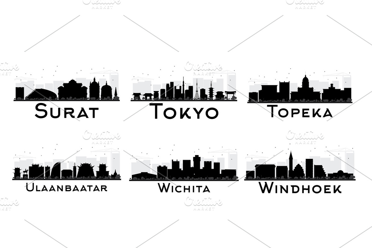 30 City Skyline Silhouettes Set 4, an Illustration by Booblgum (Photo 4 of 6)