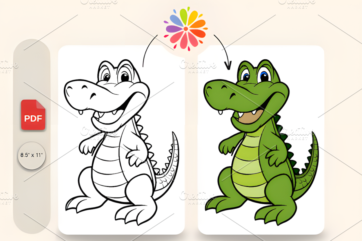 Easy Kids Coloring Pages of Alligato, an Animal Illustration by Design Station (Photo 1 of 3)