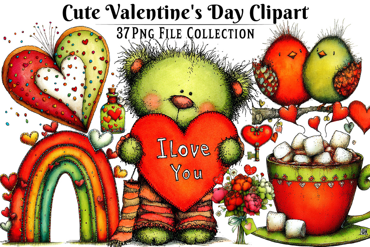 Cute Valentine's Day Clipart, an Illustration by Dream Creation (Photo 1 of 4)