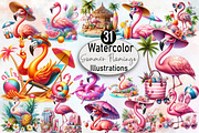 Summer Flamingo Sublimation Clipart, an Illustration by SVGArt (Thumbnail 1 of 8)