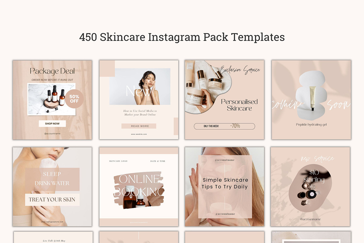 Skincare Instagram Template Canva, a Social Media Template by Deepa Template Studio (Photo 2 of 15)