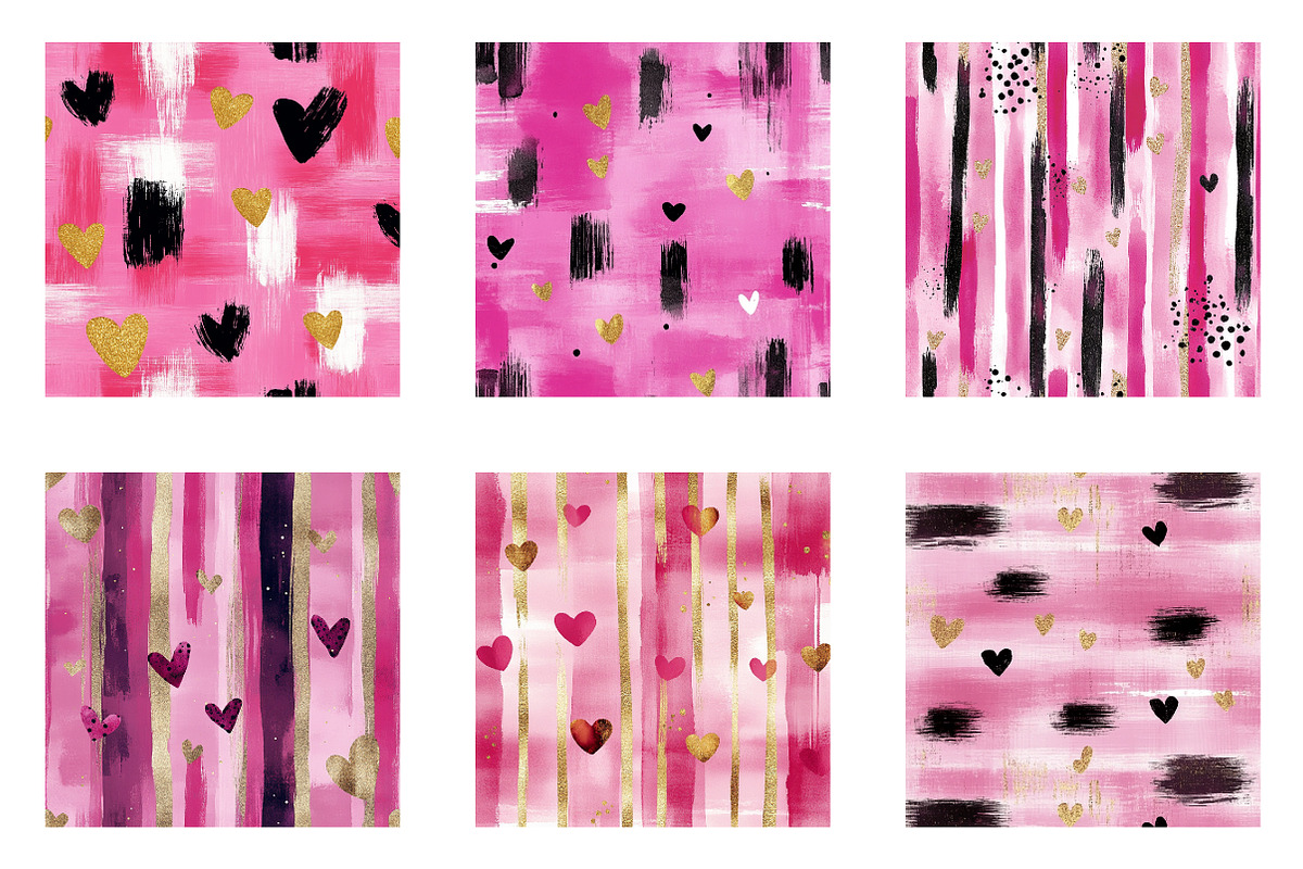 Valentines Brushstroke Digital paper, an Illustration by Designworld (Photo 2 of 5)