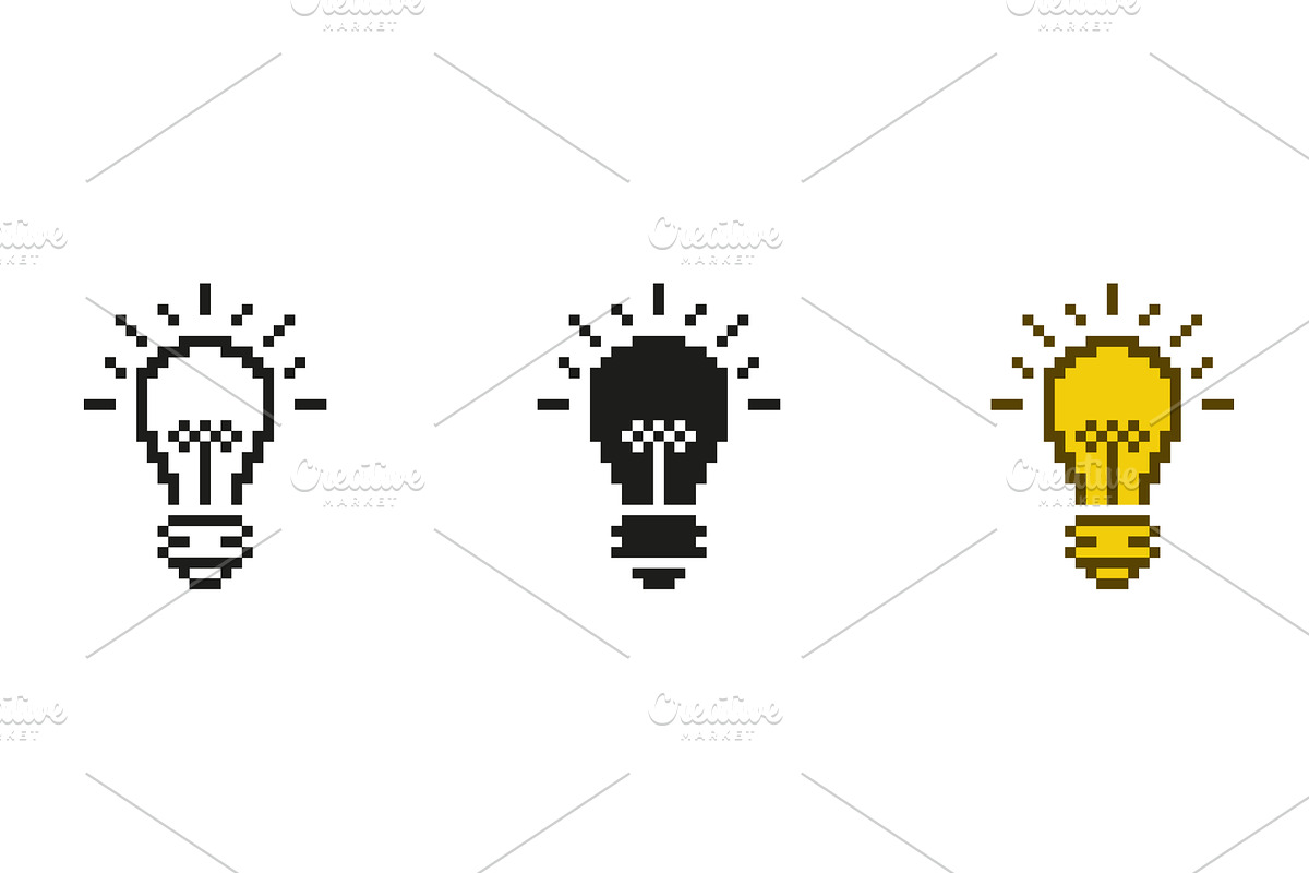 Lightbulb Pixelated Icon Set, an Object Illustration by Gentle Studio