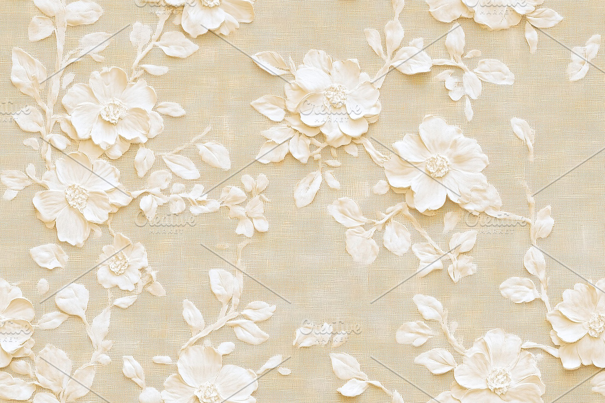 Seamless textured fabric background featuring elegant white floral embroidery., a Background Graphic by Textures & Backgrounds