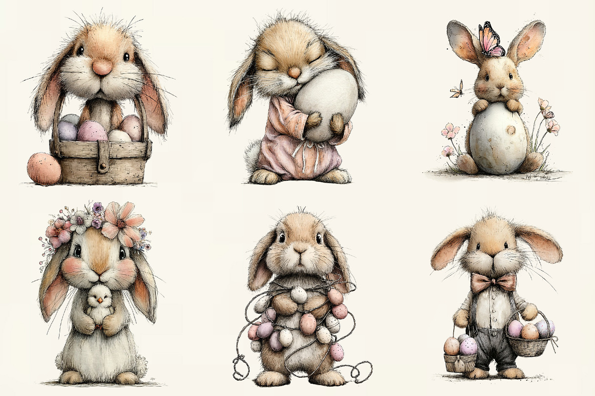 Whimsical Bunny Easter Clipart, an Illustration by DreamCafeArt (Photo 3 of 6)