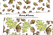 Acorns & Leaves Watercolor Patterns, a Pattern Graphic by Mazheika Store (Thumbnail 1 of 9)