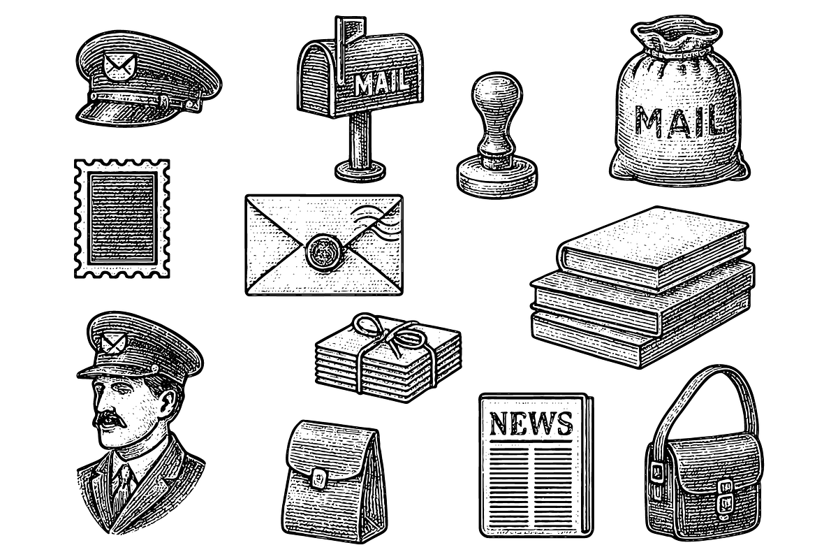 Vintage Postal Service Icons Set, an Object Graphic by RT Studio (Photo 3 of 4)