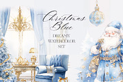 Christmas Blue Watercolor Dreamy Set, a Seasonal Illustration by studioequinox (Thumbnail 1 of 10)