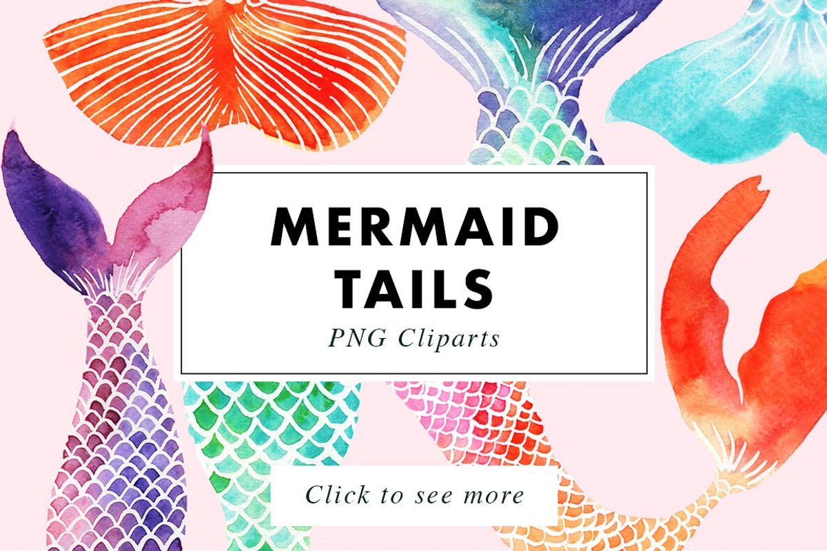 Mermaid Tails Watercolor Cliparts, an Illustration by Heartmade by Claudia (Photo 1 of 2)