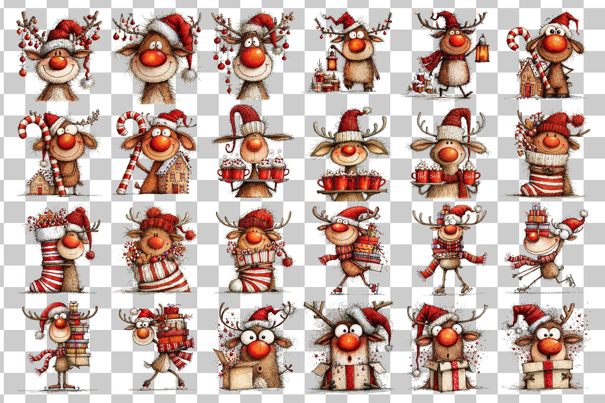 Quirky Christmas Reindeer Clipart, a Seasonal Illustration by Nicolle's Colorful Art (Photo 3 of 5)