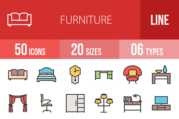 50 Furniture Line Filled Icons preview 4