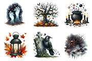 Watercolor Halloween Spooky Clipart, an Illustration by CreationArt (Thumbnail 2 of 6)