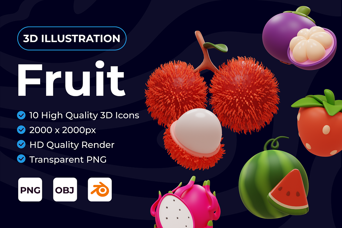 3D Fruits icon pack, a Food & Drink 3D Model by Wira_studio (Photo 1 of 5)
