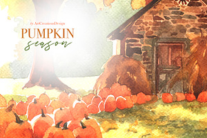 Watercolor Pumpkin Season Clipart