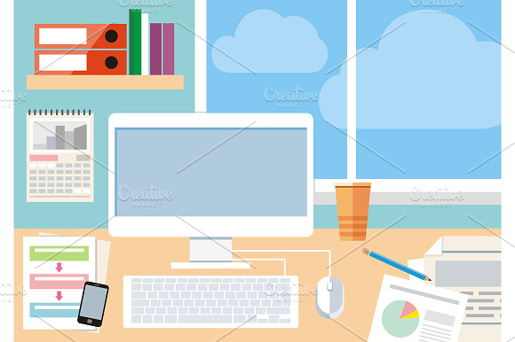 Workplace with computer, smartphone preview 2