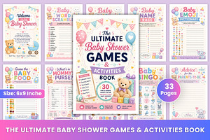 Baby Shower Games & Activities Book, a Stationery Template by Designmela01