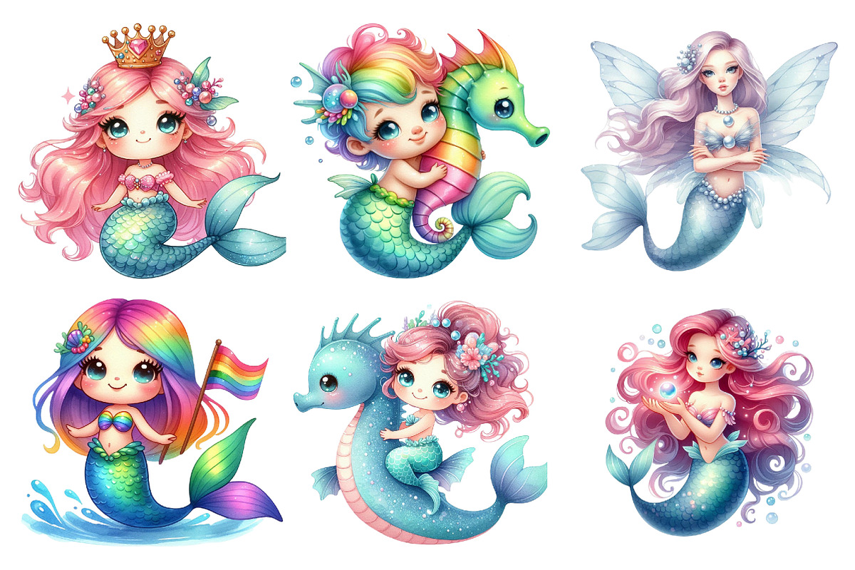 Magical Cute Mermaid PNG, an Illustration by SinaCreation (Photo 2 of 5)