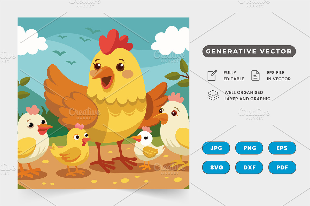 Chicks cheeping around their cluckin, a Graphic by SaroStock