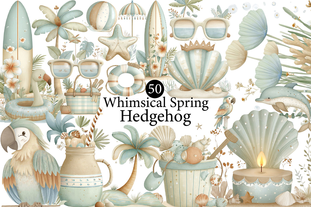 Whimsical Spring Hedgehog Clipart, an Illustration by DreamArtGraphic (Photo 1 of 8)