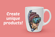 Woman with snorkeling mask diving, a Person Illustration by gunaonedesign (Thumbnail 2 of 4)