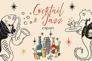 Cocktail & Jazz Hand Drawn Clipart, an Object Illustration by Teresa Art Store