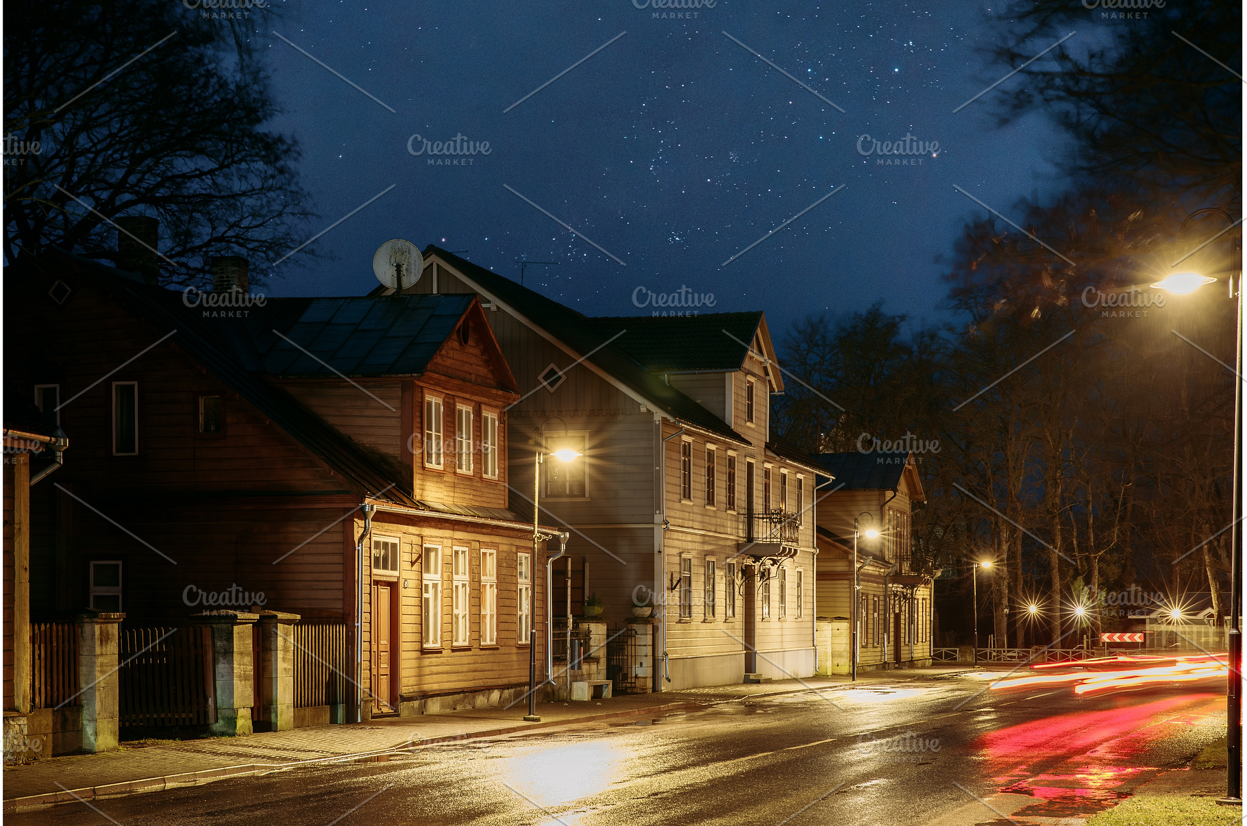 Night view of traditional wooden, an Architecture Photo by Our Amazing World