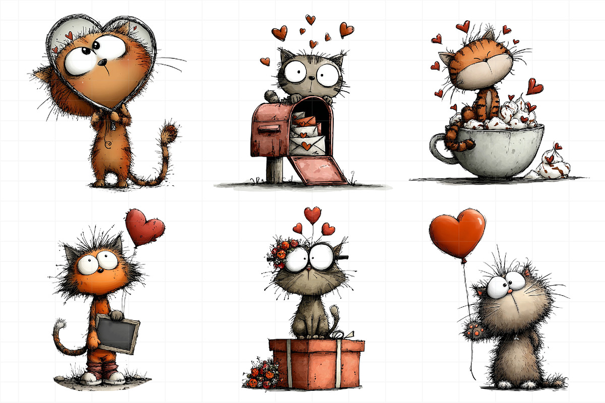 Whimsical Cats Valentine Clipart, an Illustration by Daily.Designs (Photo 5 of 8)