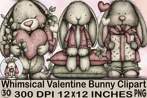 Whimsical Valentine Bunny Clipart, an Illustration by SVGArt