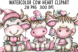 Watercolor Cow Heart clipart, an Illustration by CraftArtStudio