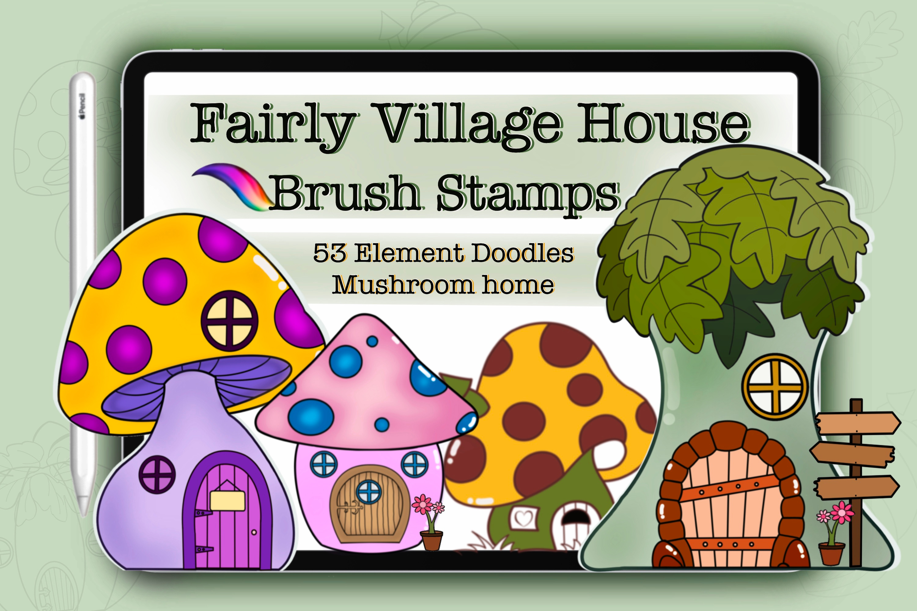 Procreate DIY Doodles Build House Mushroom Fairy Brush Stamp