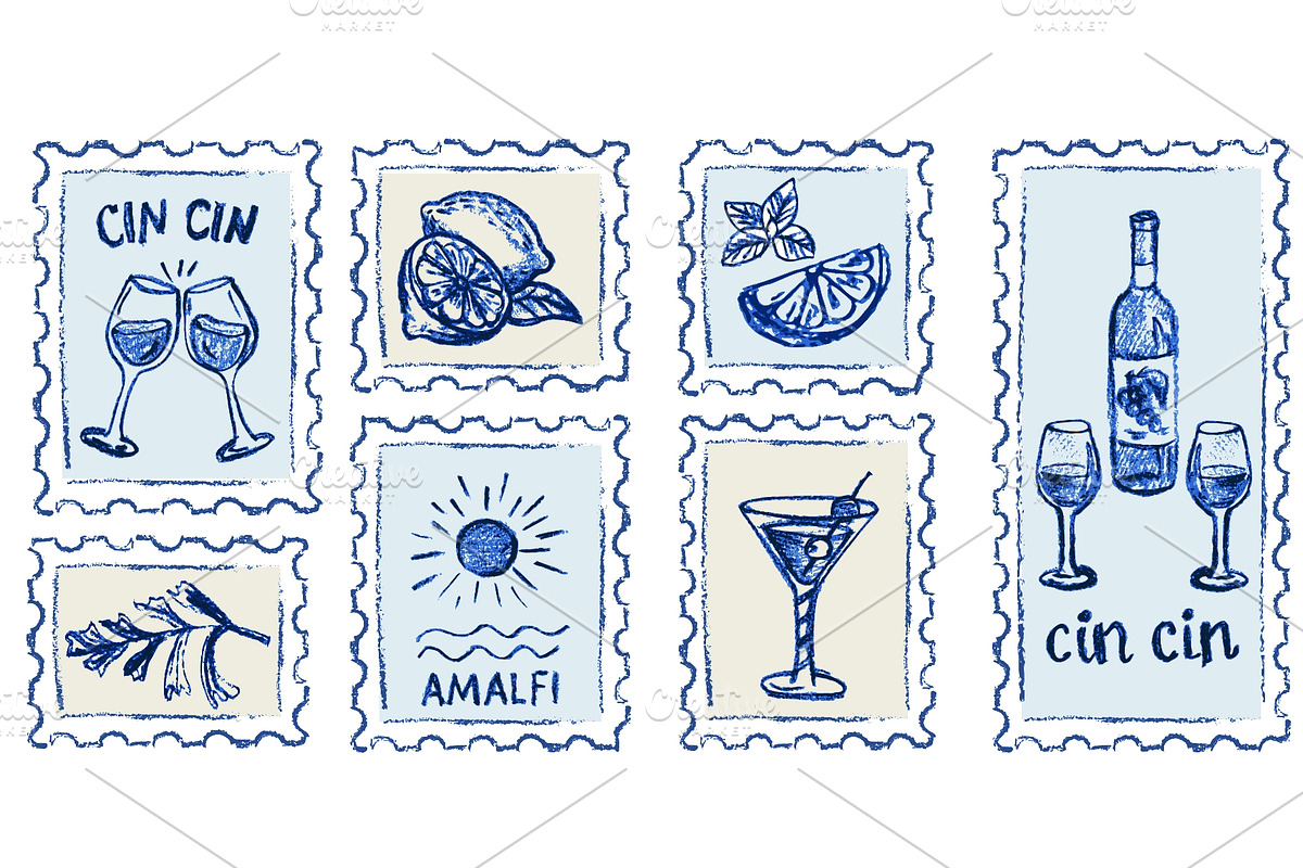 Hand drawn Amalfi coast postage, a Food Illustration by Zimages (Photo 1 of 3)