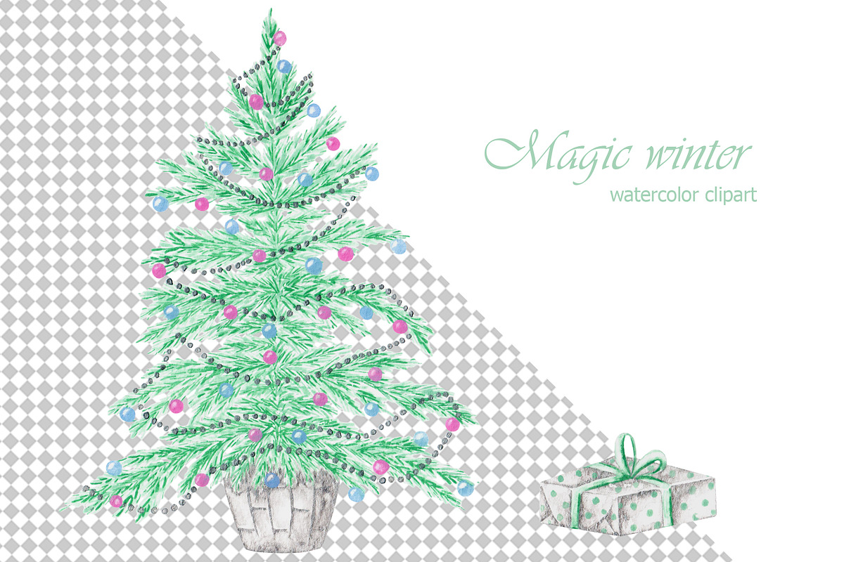 Magic winter watercolor clipart., a Seasonal Illustration by SabinaWatercolorArt (Photo 5 of 7)