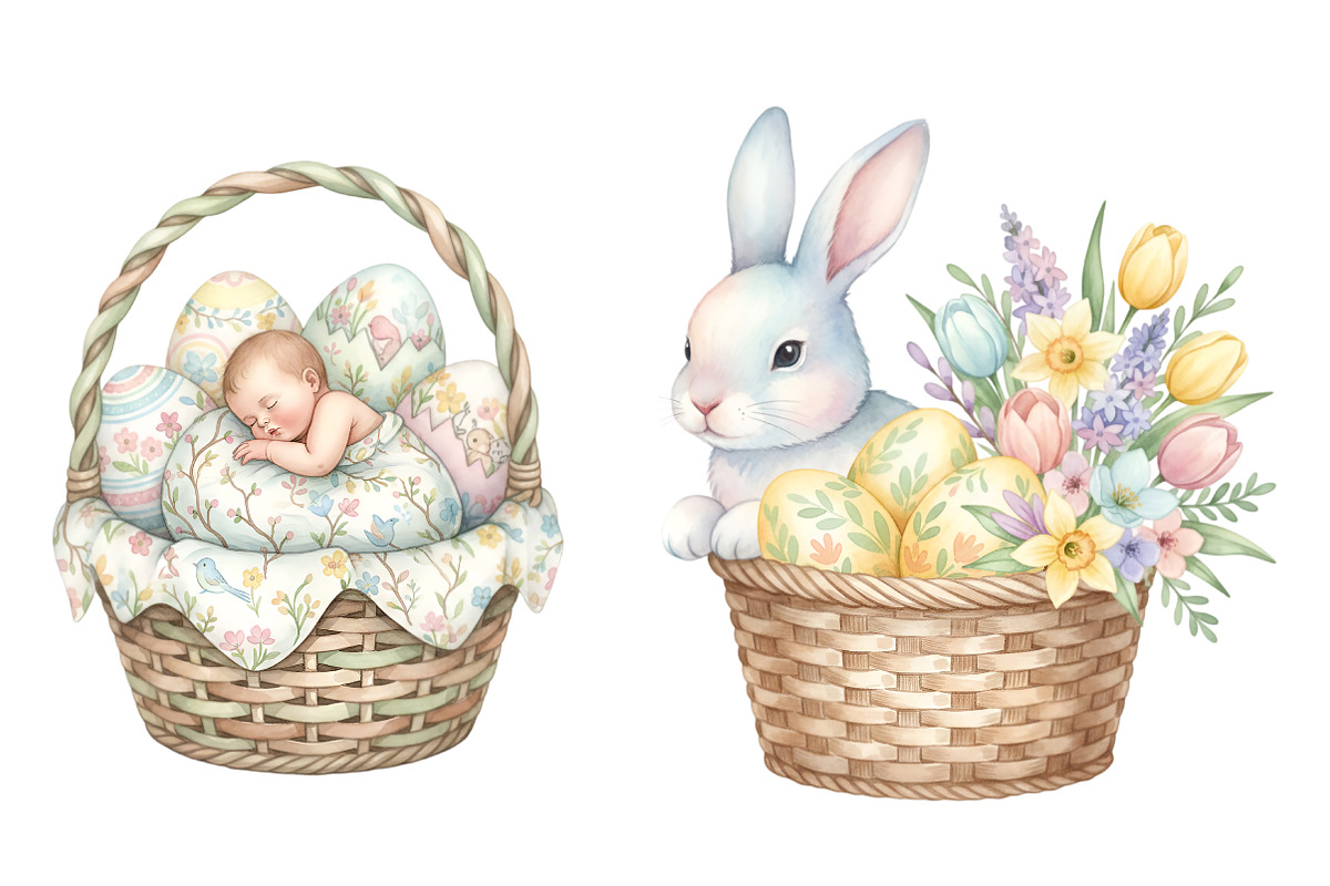Easter Basket Clipart PNG Bundle, an Illustration by SinaCreation (Photo 2 of 11)