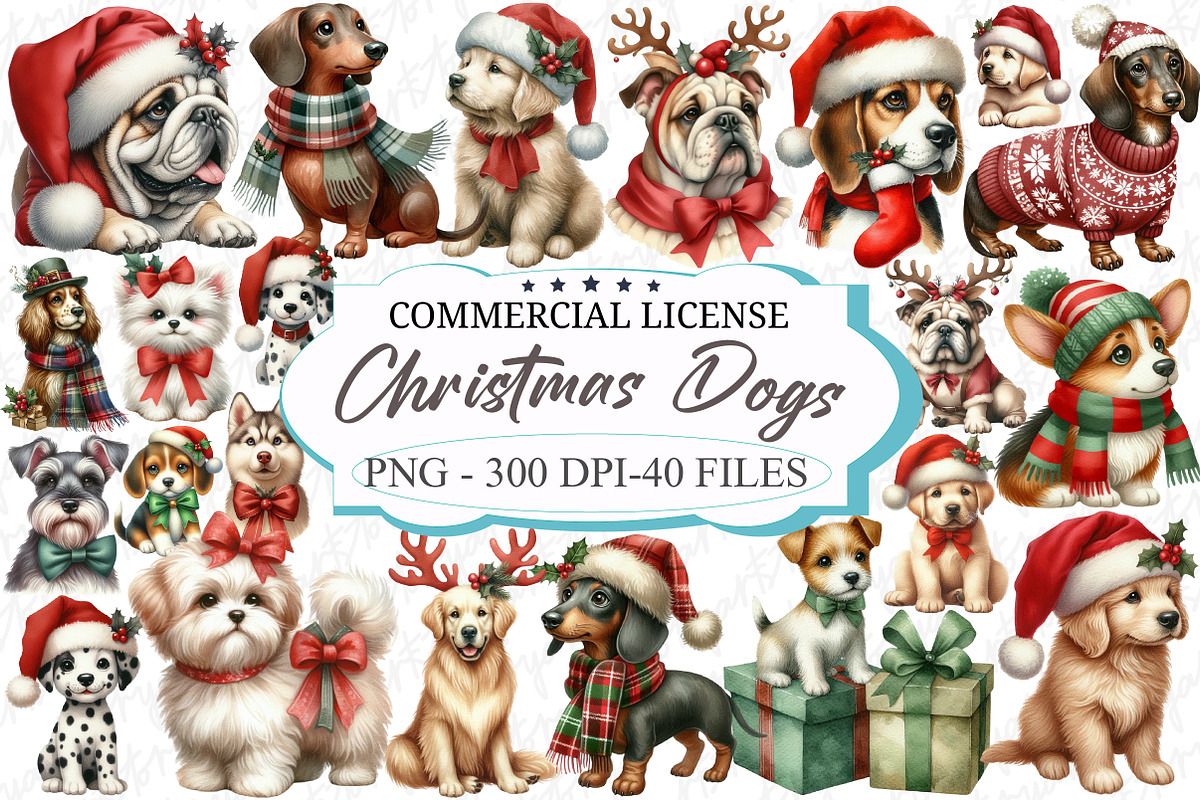 Christmas Dogs PNG Clipart Bundle, an Illustration by designcity5 (Photo 1 of 5)