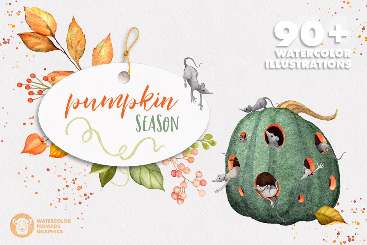 Pumpkin Season Watercolor Collection, an Illustration by Watercolor Nomads (Photo 6 of 6)