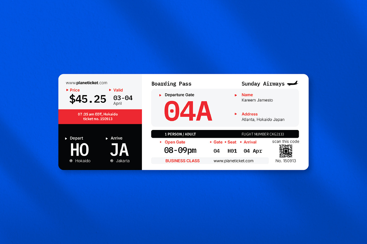 Modern Boarding Pass Ticket Template, a Card Template by Sundaylab