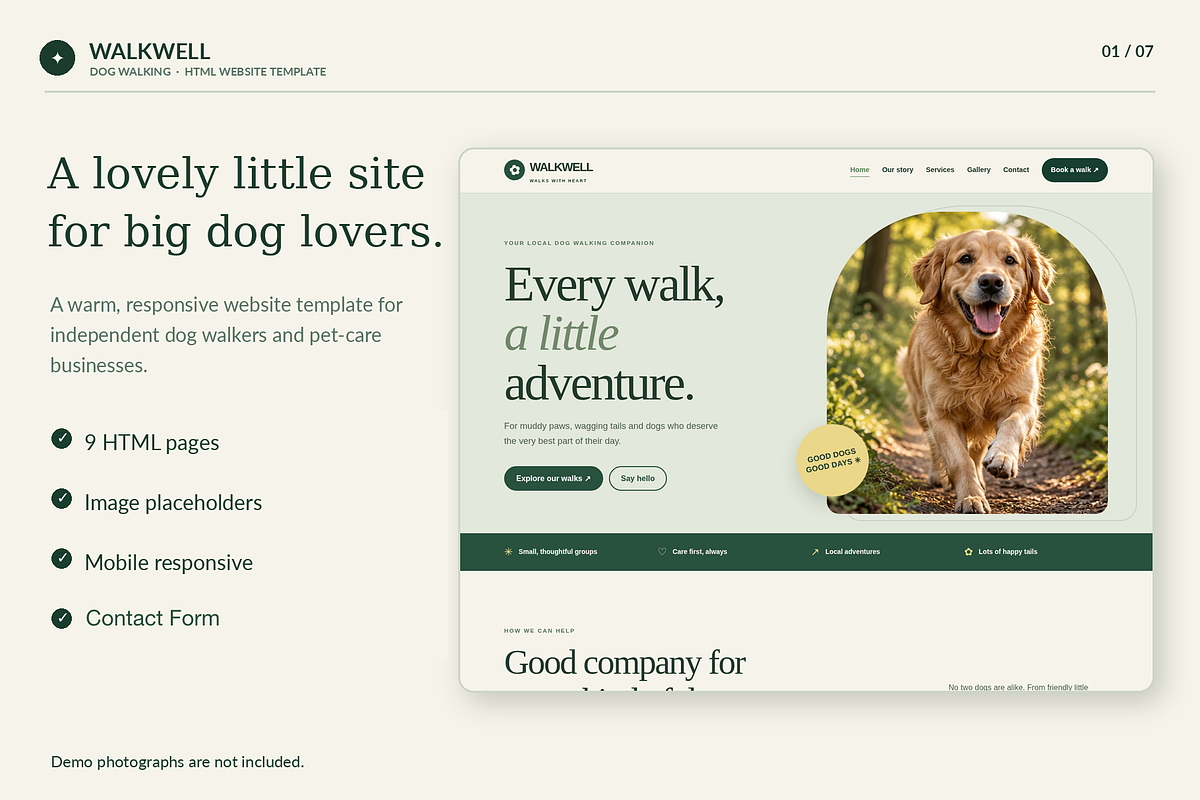 WALKWELL – Dog Walking HTML Template, a HTML Template by Darweish Designs (Photo 1 of 6)