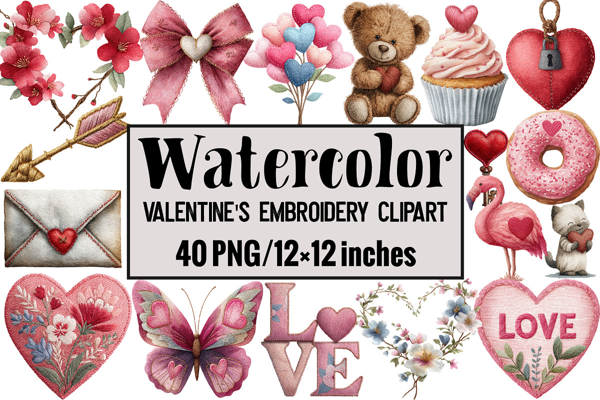 Valentine's Embroidery Clipart, an Illustration by Design Market (Photo 1 of 3)