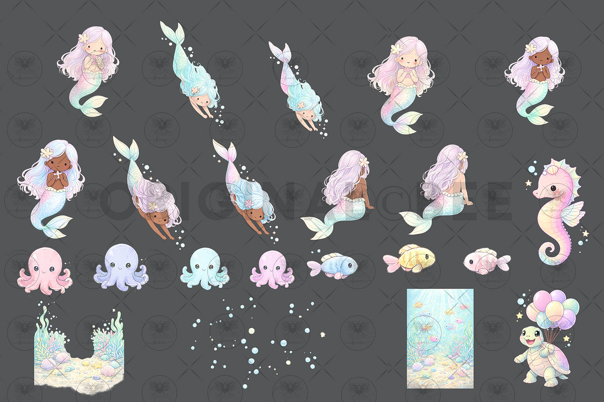 Mermaid Cute Underwater Clipart, an Illustration by BigCakeBee (Photo 3 of 4)