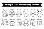 12 Funny Cat Wearing Jacket Coat, an Animal Illustration by jongcreative (Thumbnail 1 of 6)