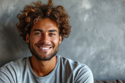 Mid-Adult Multiethnic Man Smiling Warmly, Relaxed in Casual Setting, a Photo by AS photostudio